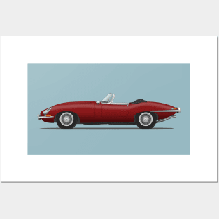 Jaguar E Type Roadster Maroon Posters and Art